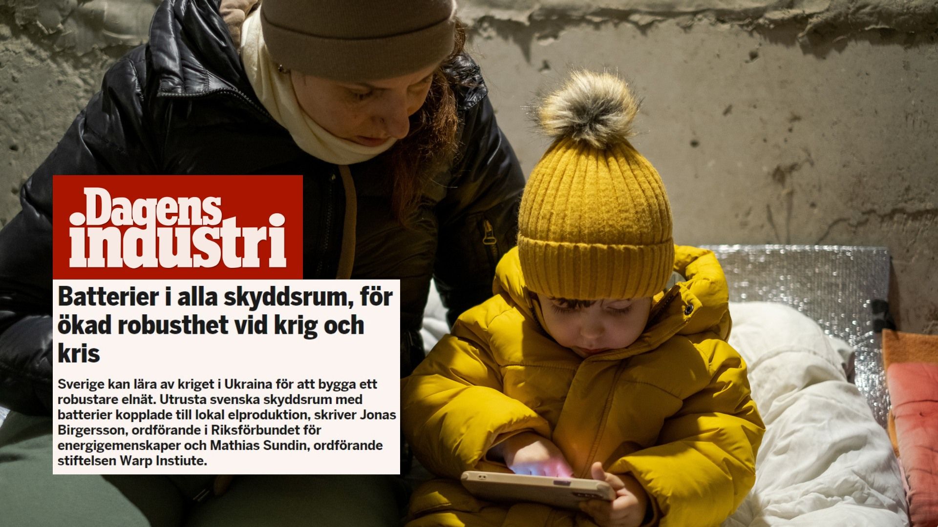 đ° I Dagens Industri: Utrusta skyddsrum med batterier