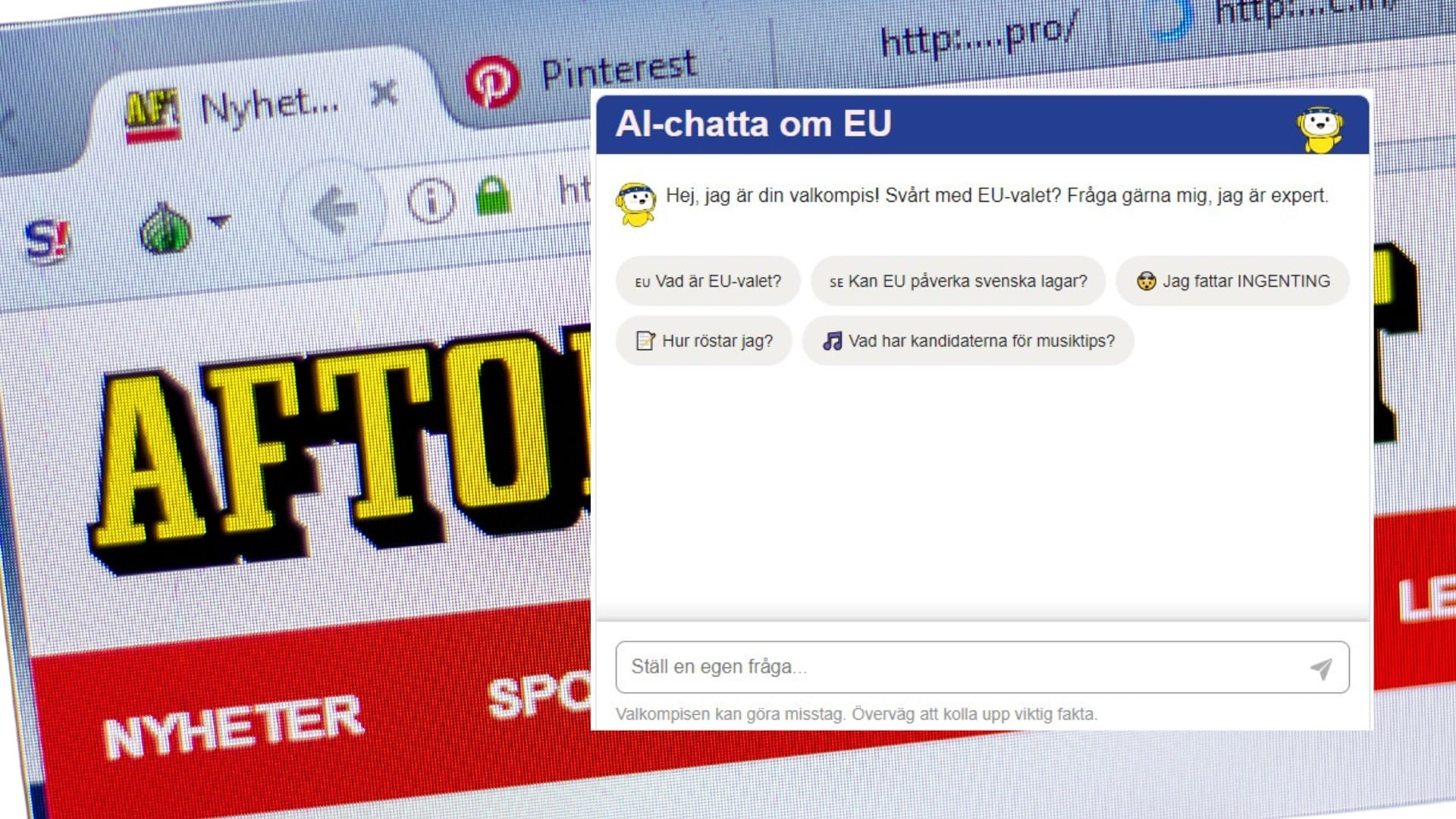 đŠŸ Aftonbladets AI-bot svarar pĂ„ tusentals vĂ€ljarfrĂ„gor inför EU-valet
